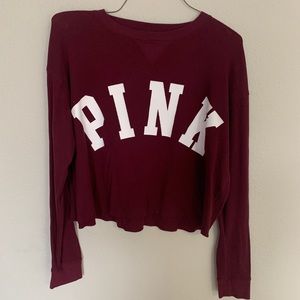 PINK cropped waffle knit top